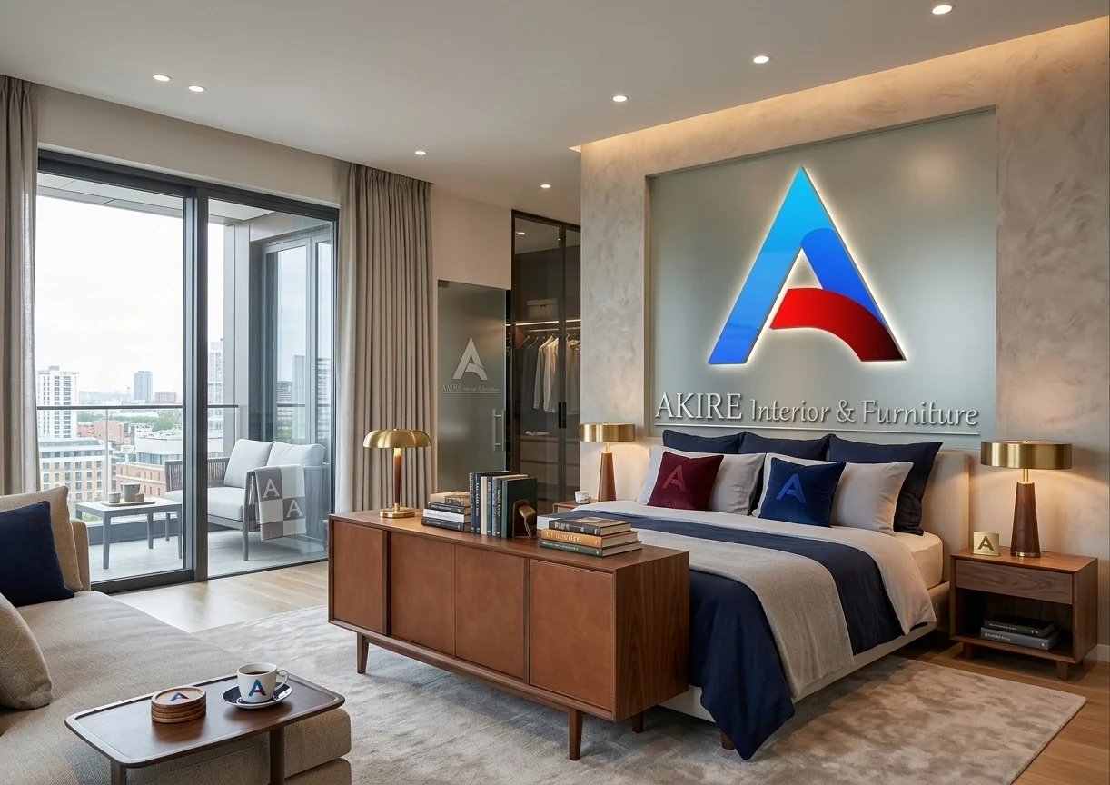 Kamar hospitality dengan panel dinding dan furniture kayu